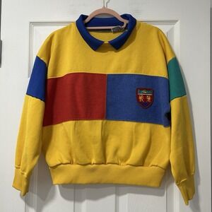 Vintage 80's 90's Colorblock Rugby Pullover Sweatshirt Crest Logo Collared Large